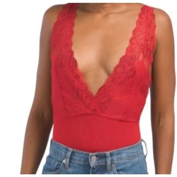 Marilyn Monroe Lacey Red Deep Plunge Intimates BodySuit Size M NEW - Picture 1 of 10